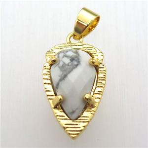 white howlite turquoise teardrop pendant, gold plated, approx 13-21mm [GM12774]