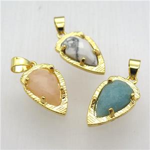 mix gemstone teardrop pendant, gold plated, approx 13-21mm [GM12777]