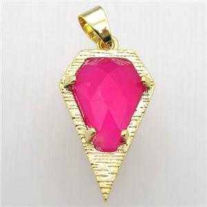 hotpink agate teardrop pendant, gold plated, approx 15-25mm [GM12779]