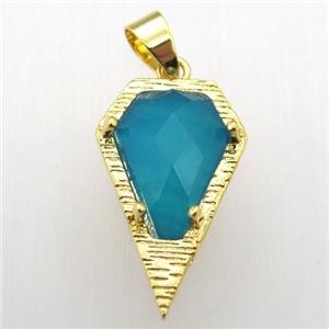 blue agate teardrop pendant, gold plated, approx 15-25mm [GM12780]