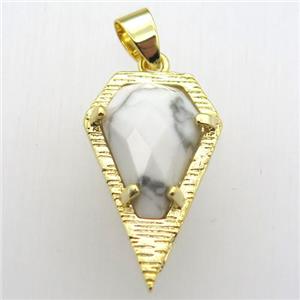 white howlite turquoise teardrop pendant, gold plated, approx 15-25mm [GM12783]