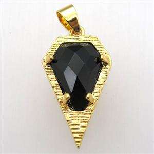 black onyx agate teardrop pendant, gold plated, approx 15-25mm [GM12787]