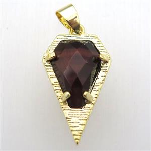 red tiger eye stone teardrop pendant, gold plated, approx 15-25mm [GM12790]