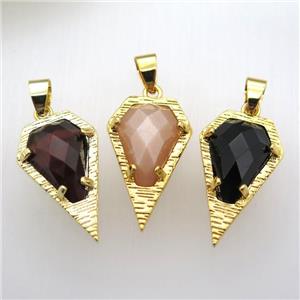 mix gemstone teardrop pendant, gold plated, approx 15-25mm [GM12792]