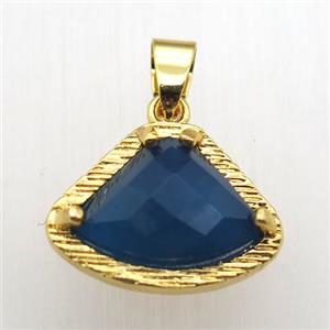 blue agate fan pendant, gold plated, approx 15-20mm [GM12794]