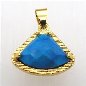 blue turquoise fan pendant, gold plated, approx 15-20mm [GM12795]