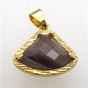 botswana agate fan pendant, gold plated, approx 15-20mm [GM12796]