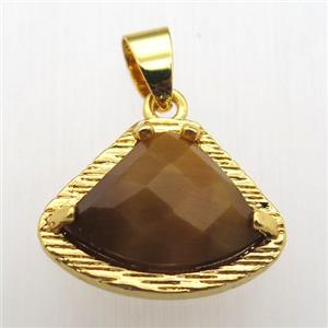 tiger eye stone fan pendant, gold plated, approx 15-20mm [GM12801]