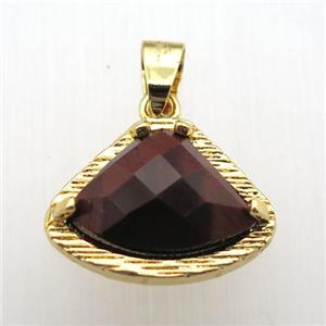red tiger eye stone fan pendant, gold plated, approx 15-20mm [GM12804]
