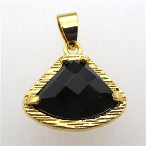 black onyx agate fan pendant, gold plated, approx 15-20mm [GM12807]
