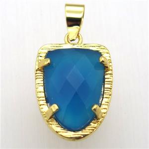blue agate tongue pendant, gold plated, approx 15-20mm [GM12811]
