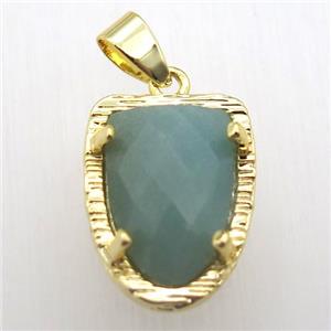 green aventurine tongue pendant, gold plated, approx 15-20mm [GM12812]