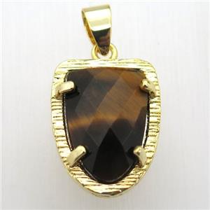 tiger eye stone tongue pendant, gold plated, approx 15-20mm [GM12815]