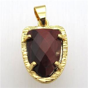 red tiger eye stone tongue pendant, gold plated, approx 15-20mm [GM12816]