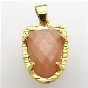 peach sunstone tongue pendant, gold plated, approx 15-20mm [GM12819]