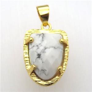 white howlite turquoise tongue pendant, gold plated, approx 15-20mm [GM12820]