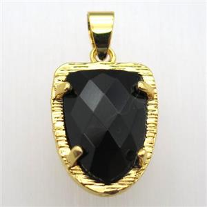 black onyx agate tongue pendant, gold plated, approx 15-20mm [GM12821]