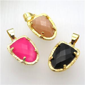 mixed gemstone tongue pendant, gold plated, approx 15-20mm [GM12822]