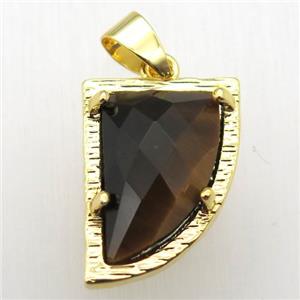 tiger eye stone horn pendant, gold plated, approx 15-20mm [GM12824]