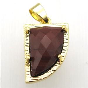 red tiger eye stone horn pendant, gold plated, approx 15-20mm [GM12825]