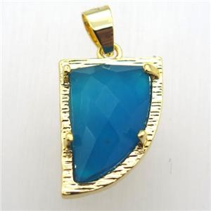 blue agate horn pendant, gold plated, approx 15-20mm [GM12828]