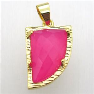 hotpink agate horn pendant, gold plated, approx 15-20mm [GM12829]