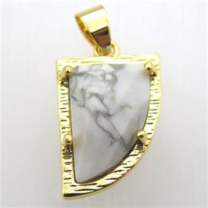 white howlite turquoise horn pendant, gold plated, approx 15-20mm [GM12835]