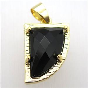black onyx agate horn pendant, gold plated, approx 15-20mm [GM12836]
