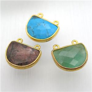 mixed gemstone moon pendant, gold plated, approx 13-17mm [GM12845]
