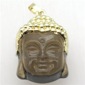 glass Buddha pendant, gold plated, approx 25-35mm [GM12854]