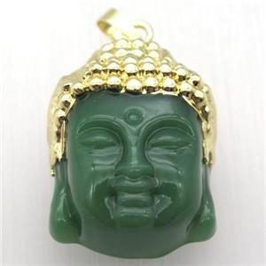 green glass Buddha pendant, gold plated, approx 25-35mm [GM12855]