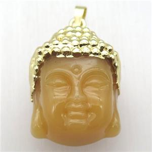 yellow glass Buddha pendant, gold plated, approx 25-35mm [GM12857]