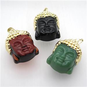 lampwork glass Buddha pendant, gold plated, mix color, approx 25-35mm [GM12859]
