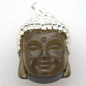 glass Buddha pendant, silver plated, approx 25-35mm [GM12861]