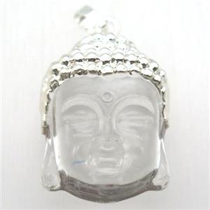 white glass Buddha pendant, silver plated, approx 25-35mm [GM12862]