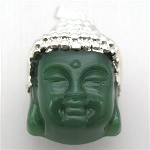 green glass Buddha pendant, silver plated, approx 25-35mm [GM12863]
