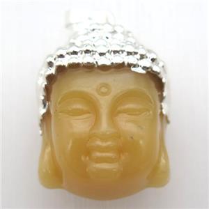 yellow glass Buddha pendant, silver plated, approx 25-35mm [GM12864]