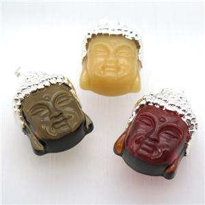 glass Buddha pendant, silver plated, mixed color, approx 25-35mm [GM12865]