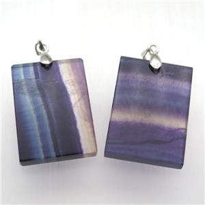 Fluorite rectangle pendant, platinum plated, approx 25-35mm [GM12866]
