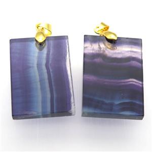 Fluorite rectangle pendant, platinum plated, approx 25-35mm [GM12867]
