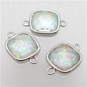 green Fire Opal square connector, synthetic, platinum plated, approx 10x10mm [GM12869]