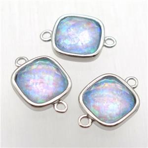 Fire Opal square connector, synthetic, platinum plated, approx 10x10mm [GM12870]