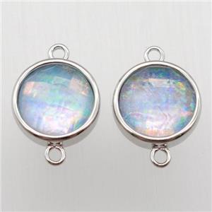 Fire Opal circle connector, synthetic, platinum plated, approx 11mm dia [GM12874]