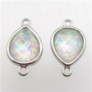 Fire Opal teardrop connector, synthetic, platinum plated, approx 9-11mm [GM12878]