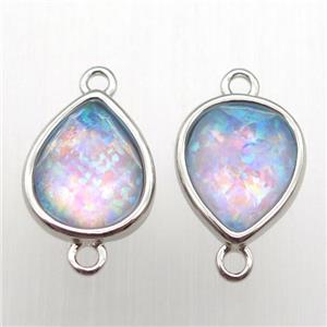 Fire Opal teardrop connector, synthetic, platinum plated, approx 9-11mm [GM12880]