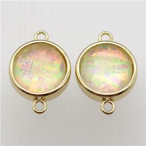 yellow Fire Opal circle connector, synthetic, gold plated, approx 11mm dia [GM12888]
