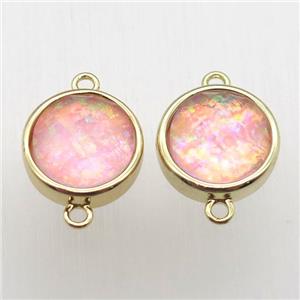 pink Fire Opal circle connector, synthetic, gold plated, approx 11mm dia [GM12889]