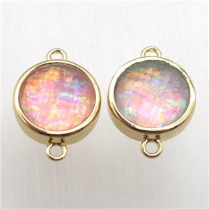 Fire Opal circle connector, synthetic, gold plated, approx 11mm dia [GM12890]