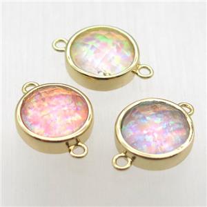 mixed color Fire Opal circle connector, synthetic, gold plated, approx 11mm dia [GM12891]
