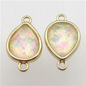 yellow Fire Opal teardrop connector, synthetic, gold plated, approx 9-11mm [GM12893]